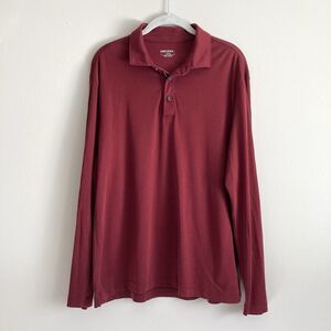 Untuckit Mens Long Sleeve Collared Polo Shirt Size Large Burgundy 100% Cotton